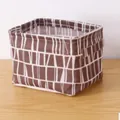 Foldable brown cotton linen storage basket with white geometric print and sturdy handles - Coffee Plaid