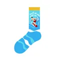 Light blue wave pattern crew socks featuring surfer graphic and yellow ribbed cuff - One Size (37-46) / Surfing Style (KJ-027)