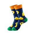 Chaussettes mi-hautes en coton avec motifs ananas, bleu marine et revers orange - Taille unique / Motif Ananas (227)