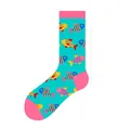 Vibrant turquoise crew socks with colorful cartoon fish pattern and pink accents - One Size (37-46) / Sea Fish Style (KJ-010)