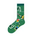 Green mid-calf socks with soccer field and players jacquard pattern - One Size (37-46) / Soccer Style (KJ-021)