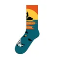 Men's mid-calf socks featuring a vibrant fishing sunset theme in teal and orange - One Size (37-46) / Fishing Style (KJ-032)