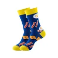 Chaussettes mi-mollet en coton bleu et jaune avec motif petit-déjeuner œuf et bacon grillé - Taille unique / Motif Petit-Déjeuner (231)
