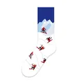White mid-calf socks featuring a unique skiing jacquard pattern with tiny skiers on snow - One Size (37-46) / Skiing Style (KJ-031)