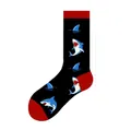 Fun novelty shark pattern jacquard crew socks in black and red for men and teens - One Size (37-46) / Shark Style (KJ-016)