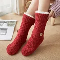 Calze da pavimento rosse pesanti foderate in pile per calore e comfort casa - Taglia unica / Rosso Vino Con Bottone