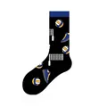 Black crew socks with volleyball and net patterns for sports enthusiasts, soft cotton. - One Size (37-46) / Tennis Style (KJ-017)