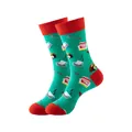 Chaussettes vertes en coton avec motifs de dessins animés de café et de desserts - Taille unique / Motif Dessert Thé de l'Après-midi (234)