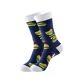 Chaussettes en coton bleu marine avec motifs de burgers et pointes blanches contrastées - Taille unique / Motif Burger (235)