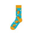 Novelty crew socks with vibrant blue base and cartoon fried chicken drumstick pattern - One Size (37-46) / Fried Chicken Style (KJ-036)