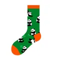 Comfortable green crew socks featuring a cute cartoon panda and bamboo jacquard pattern - One Size (37-46) / Panda Style (KJ-009)