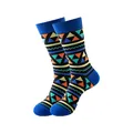 Chaussettes en coton mi-mollet avec des motifs géométriques colorés en bleu et orange. - Taille unique / Motif Géométrique Bohème (236)