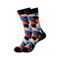 Chaussettes mi-hautes en coton à motifs géométriques colorés bleu et orange pour adultes - Taille unique / Motif Géométrique Contrasté (237)
