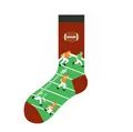 Fun American football themed mid-calf crew socks for men with field and player pattern - One Size (37-46) / Rugby Style (KJ-023)