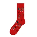 Men's red crew socks featuring boxing-themed jacquard patterns on a white background - One Size (37-46) / Boxing Style (KJ-029)