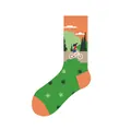 Vibrant crew sock featuring a scenic cycling illustration in green and orange tones. - One Size (37-46) / Cycling Style (KJ-026)