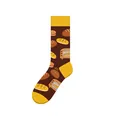 Funny brown crew socks for men featuring yellow accents and cute bread patterns - One Size (37-46) / Bread Style (KJ-038)