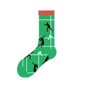 Creative green crew sock featuring badminton player silhouettes and court pattern design - One Size (37-46) / Badminton Style (KJ-018)
