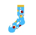 Fun blue cotton crew sock featuring a colorful bowling ball and pins pattern print design. - One Size (37-46) / Bowling Style (KJ-019)