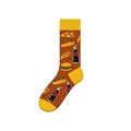 Brown mid-calf socks featuring vibrant fast food patterns like pizza, burger, and cola designs. - One Size (37-46) / Hot Dog & Pizza Style (KJ-035)