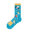Vibrant men's blue mid-calf crew socks featuring basketball player jacquard pattern design. - One Size (37-46) / Basketball Style (KJ-022) / Sky Blue