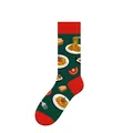 Green crew sock with red heel and toe featuring cartoon spaghetti and food pattern - One Size (37-46) / Pasta Style (KJ-037) / Dark Green