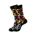 Chaussettes mi-mollet en coton avec motifs géométriques de triangles colorés en noir - Taille unique / Motif triangle géométrique noir (243)