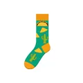 Colorful turquoise crew socks featuring fun taco cactus and nacho chip jacquard patterns - One Size (37-46) / Taco Style (KJ-034) / Turquoise Green