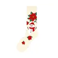 Festive Christmas mid-calf crew socks with snowman and floral patterns in cream - One Size (37-46) / Poinsettia Snowman Style (KJ-051) / Off White