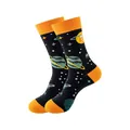 Chaussettes tendance en coton noir et orange avec motif espace et planètes - Taille unique / Design espace Saturne noir (247)