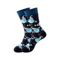 Chaussettes en coton à mi-mollet avec motif astronaute et planète sur fond bleu marine - Taille unique / Design espace dessin animé bleu foncé (248)