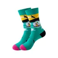 Chaussettes mi-hautes en coton bleu sarcelle avec un motif détaillé de kayak et aviron. - Taille unique / Motif Scène de Kayak (309)