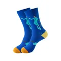 Chaussettes bleues en coton mi-mollet avec motif de plongeur, talon et orteils jaunes. - Taille unique / Motif Plongeur (313) / Bleu brillant