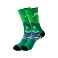 Chaussettes mi-hautes en coton vert avec illustration de montagne et joueur de football - Taille unique / Motif Montagne Football (318) / Vert