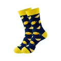 Chaussettes mi-hautes en coton bleu marine avec motif citron jaune vif pour unisexe - Taille unique / Motif Citron (330) / Bleu foncé