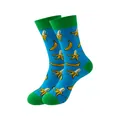 Chaussettes en coton bleues avec motif de bananes jaunes ludiques - Taille unique / Imprimé Banane (331) / Bleu sarcelle
