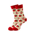 Chaussettes en coton mi-mollet crème à motif de fraises rouges éclatantes et accents - Taille unique / Imprimé Fraise (332) / Milky blanc