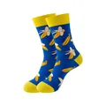 Chaussettes bleues vives avec motifs bananes jaunes et contrastes talon et pointe jaunes - Taille unique / Motif Banane (328) / Bleu saphir