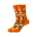 Chaussettes mi-hautes en coton orange avec motifs tropicaux de noix de coco et palmier - Taille unique / Motif Noix de Coco (323) / Orange
