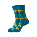 Chaussettes mi-hautes en coton bleu avec motif de bananes jaunes et de feuilles vertes - Taille unique / Motif Banane (322) / Bleu ciel