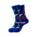 Chaussettes en coton bleu mi-mollet avec motifs de pommes rouges et feuilles vertes - Taille unique / Motif Pomme (320) / Bleu foncé