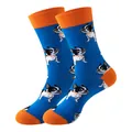 Chaussettes bleues avec motif bouledogue français mignon et jolis accents orange. - Taille unique / Motif Bouledogue Français (270)