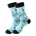 Chaussettes bleues avec motifs de créatures marines noires et blanches comme des poulpes. - Taille unique / Motif Créatures Marines (255)