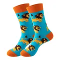 Chaussettes en coton bleu avec motif lion de dessin animé et touches orange aux talons. - Taille unique / Motif Lion de Dessin Animé (268)