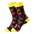 Chaussettes en coton mi-mollet avec motif de crabe et homard rouge en noir et jaune - Taille unique / Motif Crabe et Homard (252)