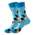 Chaussettes mi-hautes en coton bleu avec motifs mignons de bouledogue français chic - Taille unique / Motif Bouledogue Français / Bleu Clair (266)