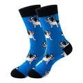 Chaussettes bleues à motifs de bouledogue français mignons pour hommes et femmes - Taille unique / Motif Bouledogue Français / Bleu Roi (273)