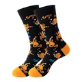 Chaussettes mi-hautes noires élégantes avec motifs de poulpe orange et maille douce - Taille unique / Motif Pieuvre / Noir (263)