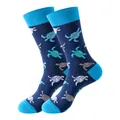 Chaussettes mi-mollet en coton avec motif de tortue marine en bleu marine et bleu clair - Taille unique / Motif Tortue de Mer (256)