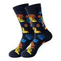 Chaussettes mi-hautes en coton bleu marine avec motifs corail colorés - Taille unique / Motif Corail Marin (260)